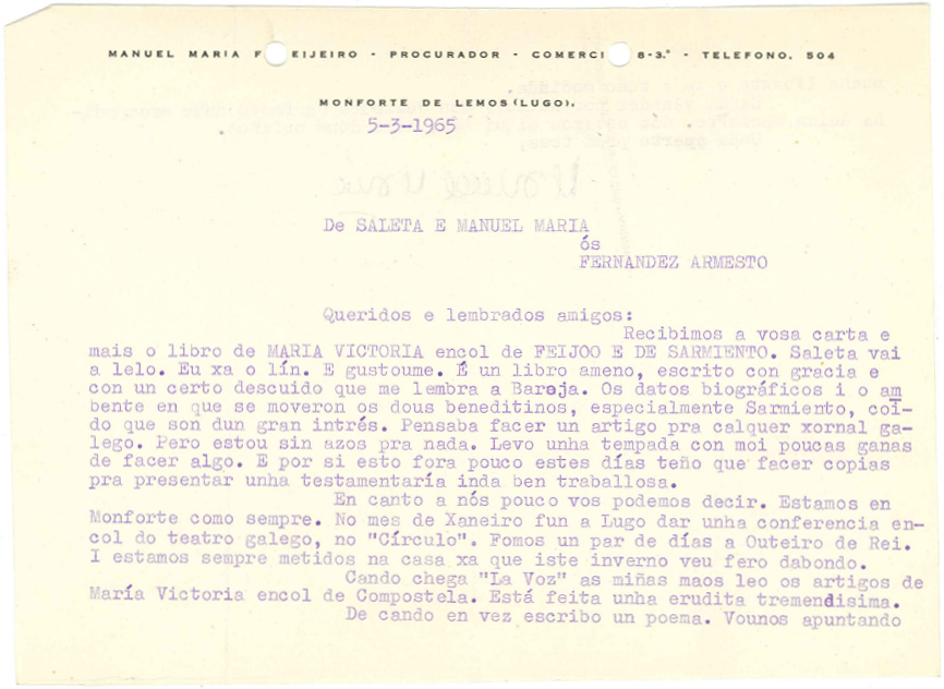 1965 - Carta de Manuel María - Material cedido por la Fundación Barrie.