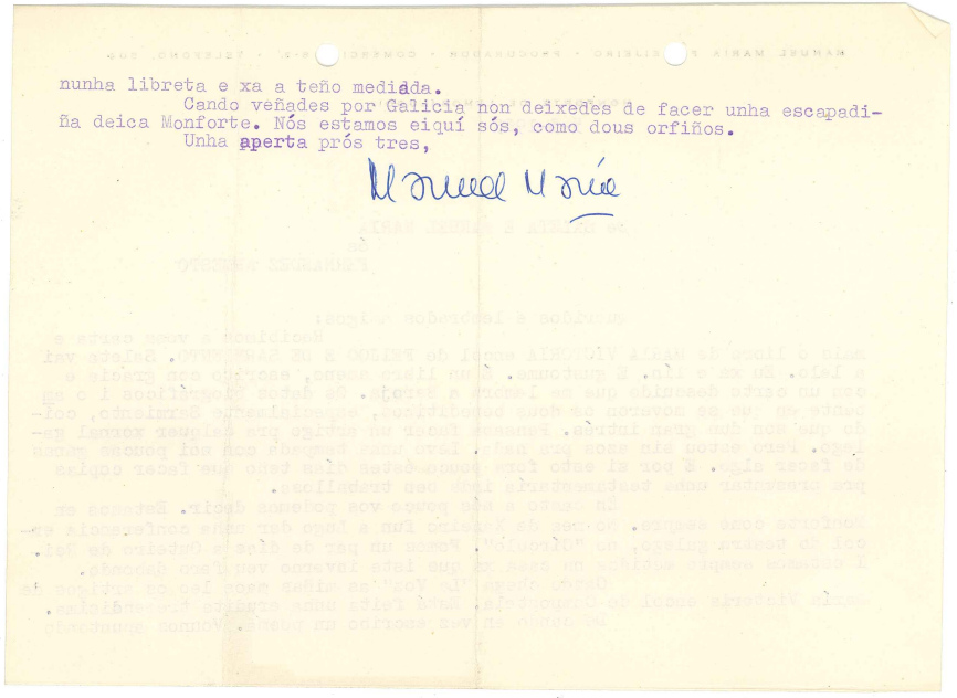 1965 - Carta de Manuel María - Material cedido por la Fundación Barrie.